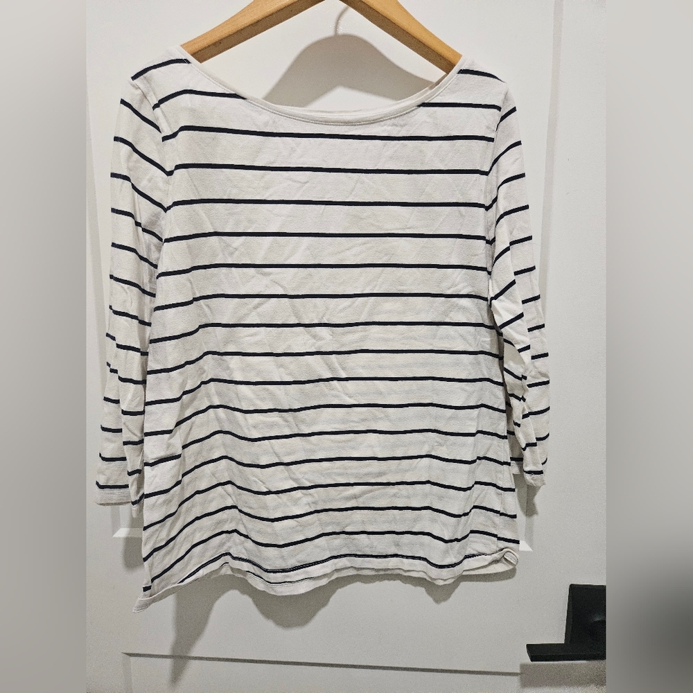 White and navy striped top